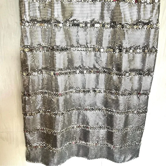 162. BASIX Black Label Silver Metallic Cochella Style Mini Dress •2 - Picture 6 of 16